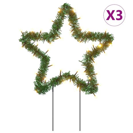 Kerstverlichting ster 3 st met grondpinnen 50 LED's 29 cm 2