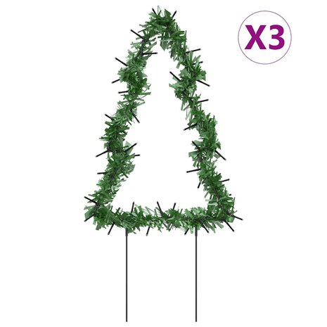 Kerstverlichting kerstboom 3 st met grondpinnen 50 LED's 30 cm 2