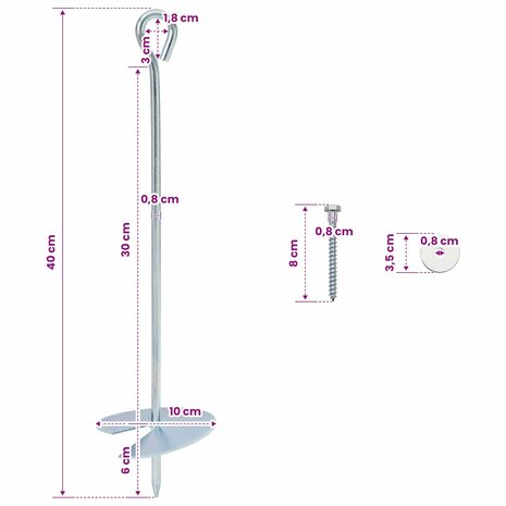Aardeankers 4 st &Oslash;10 x 40 cm Gegalvaniseerd metaal zilver 6