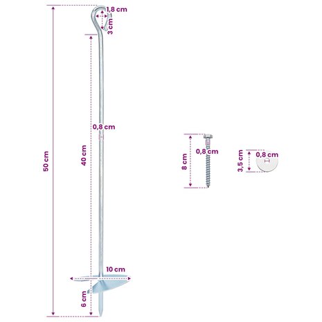 Aardeankers 6 st &Oslash;10 x 50 cm Gegalvaniseerd metaal zilver 6