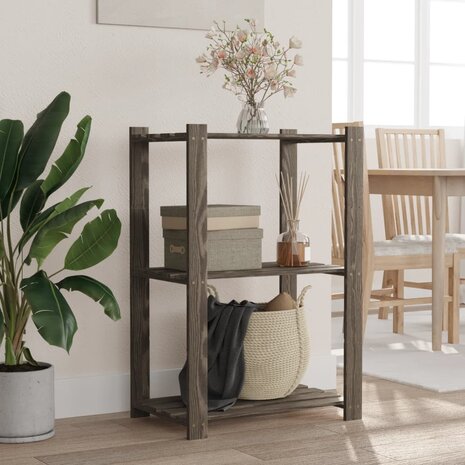 Opbergrek 3-laags 60x38x90 cm massief grenenhout grijs 1