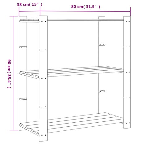 Opbergrek 3-laags 80x38x90 cm massief grenenhout zwart 7