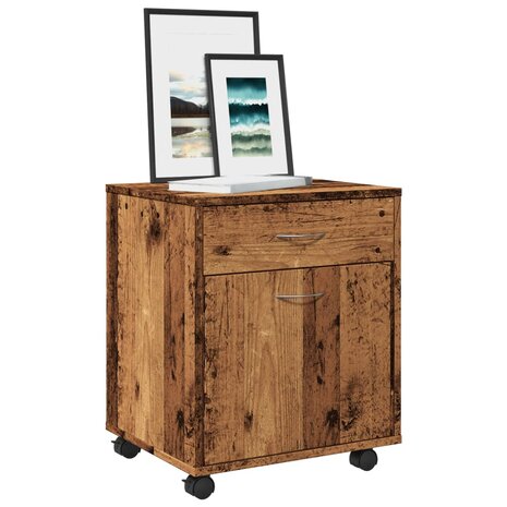 Kast verrijdbaar 45x38x54 cm bewerkt hout oud houtkleurig 1