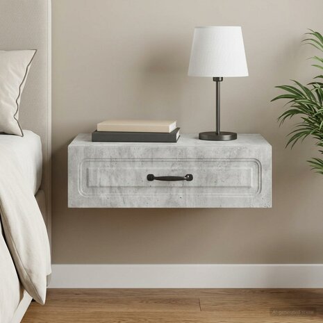 Wandmontage Zijtafel Betongrijs 59 x 34,5 x 17 cm Bewerkt hout 1