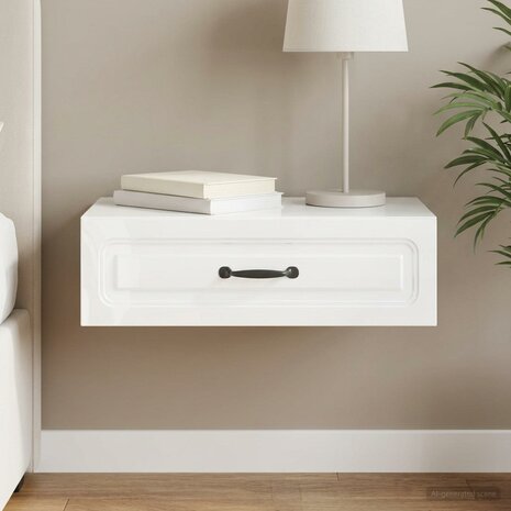 Wandmontage Zijtafel Hoogglans Wit 59 x 34,5 x 17 cm 1