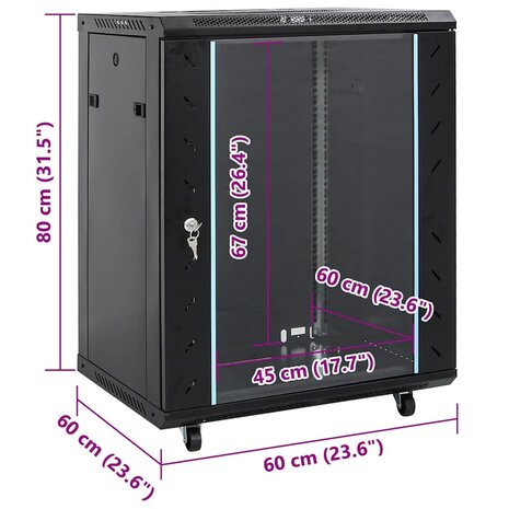 Netwerkkast met opslag Zwart 60 x 60 x 80 cm Staal 9