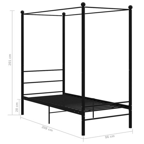 Hemelbedframe metaal zwart 90x200 cm 6