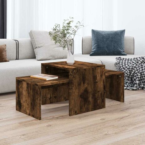 Salontafelset 100x48x40 cm bewerkt hout gerookt eikenkleurig 1