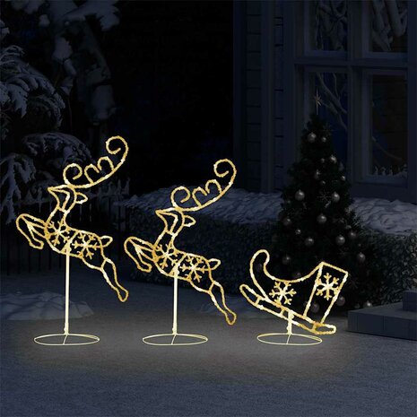 Kerstdecoratie rendieren en slee 260x21x87 cm acryl warmwit 3