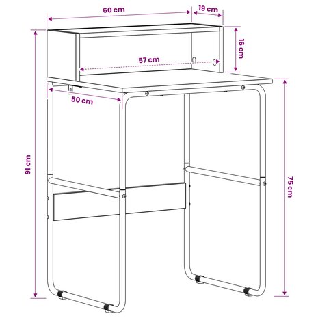 Bureau met opbergruimte Artisanaal eiken 60 x 50 x 91 cm 8