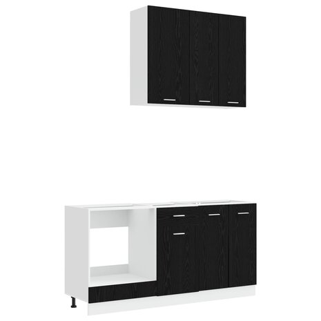 Keukenblok LYON 5 st Zwart eiken Bewerkt hout 2
