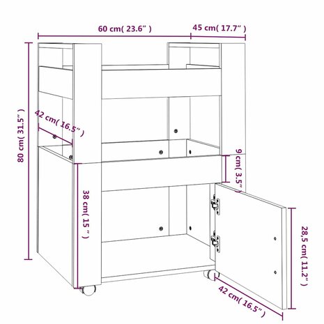 Keukentrolley 60x45x80cm bewerkt hout grijs sonoma eikenkleurig 9