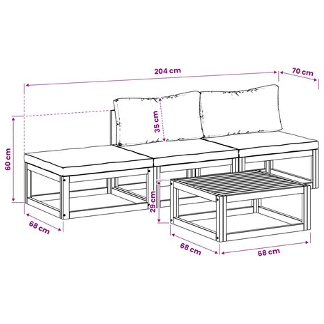 Bankstel 4 st Naturel Massief Acaciahout 7