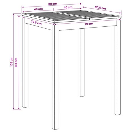 Tuin Bartafel Naturel 80 x 80,5 x 105 cm Massief Acaciahout 7