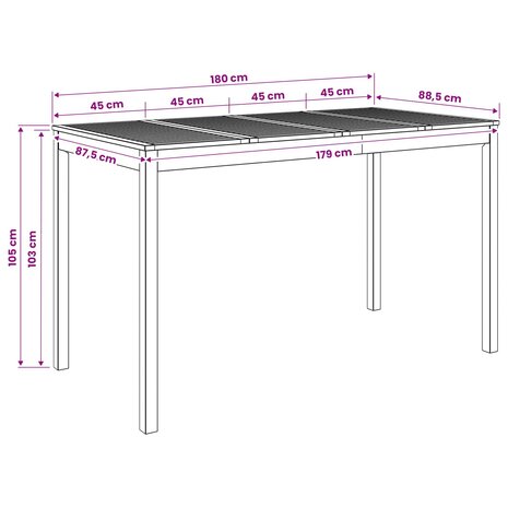 Tuin Bartafel Naturel 180 x 88,5 x 105 cm Massief Acaciahout 8