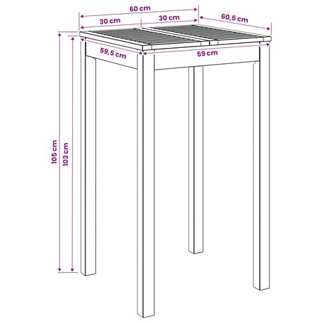 Tuin Bartafel Wit 60 x 60,5 x 105 cm Massief Acaciahout 7