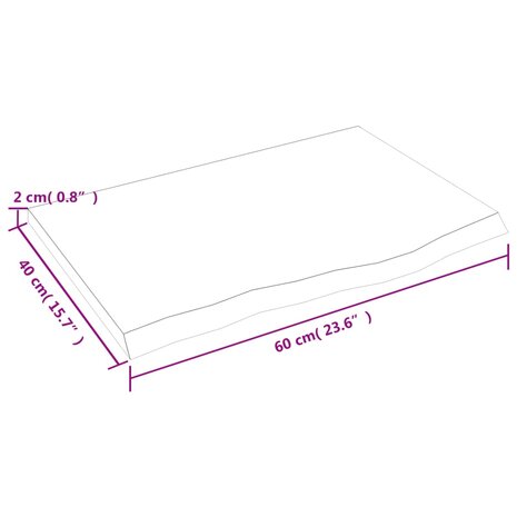 Wastafelblad 60x40x2 behandeld massief hout lichtbruin 6
