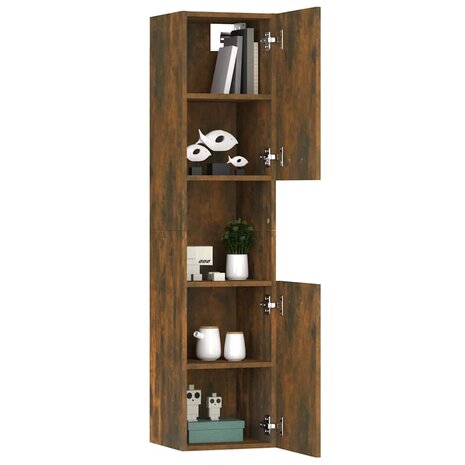 Badkamerkast 30x30x130 cm bewerkt hout gerookt eikenkleurig 5