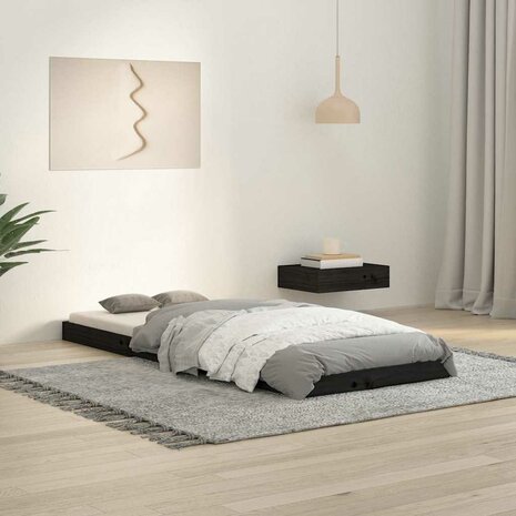 Bedframe massief grenenhout zwart 75x190 cm 1