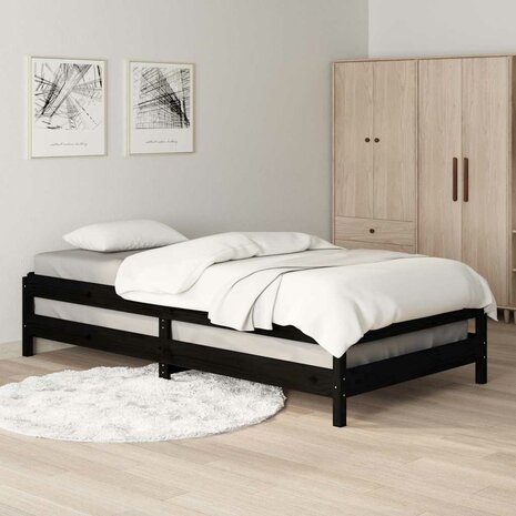 Bed stapelbaar 90x200 cm massief grenenhout zwart 4