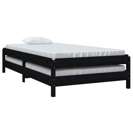 Bed stapelbaar 80x200 cm massief grenenhout zwart 8