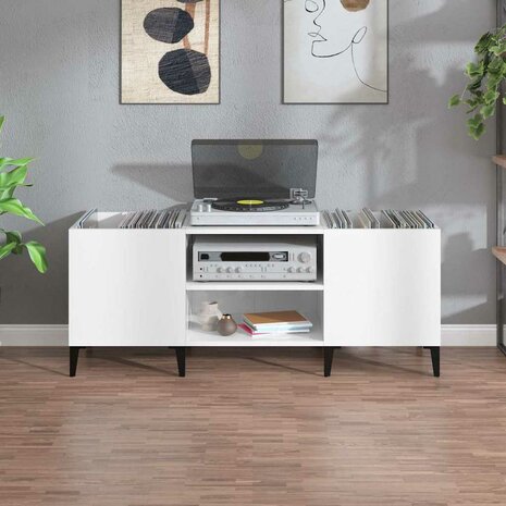 Platenkast 121x38x48 cm bewerkt hout wit 3