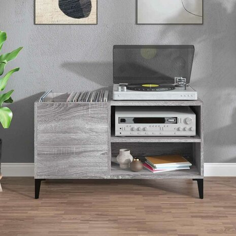 Platenkast 84,5x38x48 cm bewerkt hout grijs sonoma eikenkleurig 3