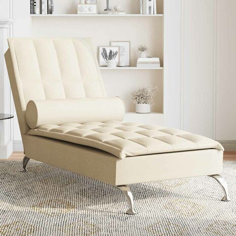Massage chaise longue met bolster stof cr&egrave;mekleurig 1