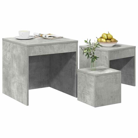 3-delige Tafeltjesset bewerkt hout betongrijs 4
