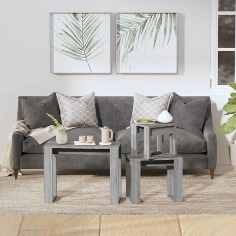 3-delige Tafeltjesset bewerkt hout grijs sonoma eikenkleurig 3