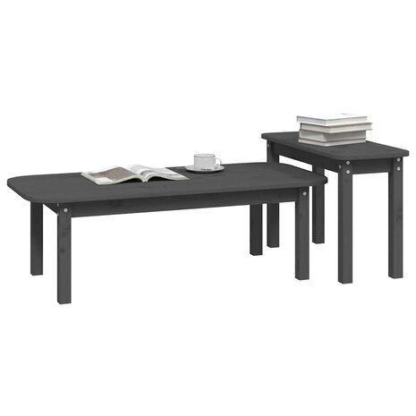 2-delige Salontafelset massief grenenhout grijs 4