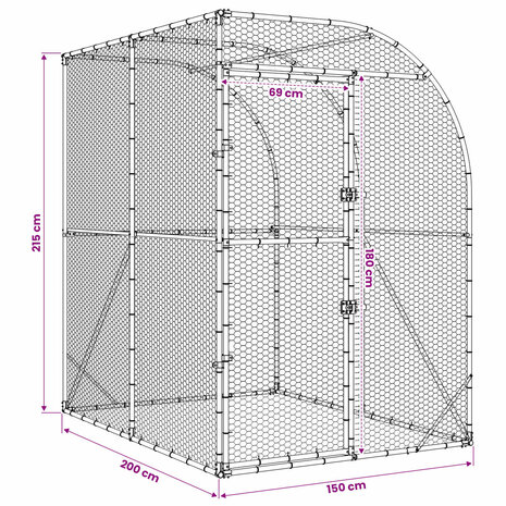 Kippenhok zilver 200 x 200 x 215 cm Gegalvaniseerd staal 8