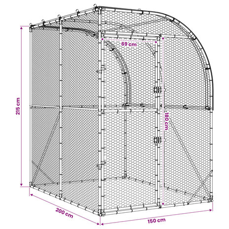 Kippenhok zilver 200 x 200 x 215 cm Gegalvaniseerd staal 9