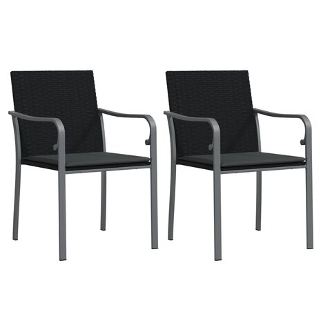 Tuinstoelen 2 st met kussens 56x59x84 cm poly rattan zwart 2