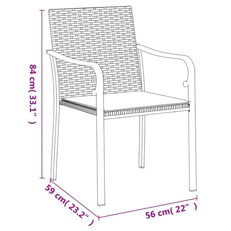 Tuinstoelen 2 st met kussens 56x59x84 cm poly rattan zwart 9