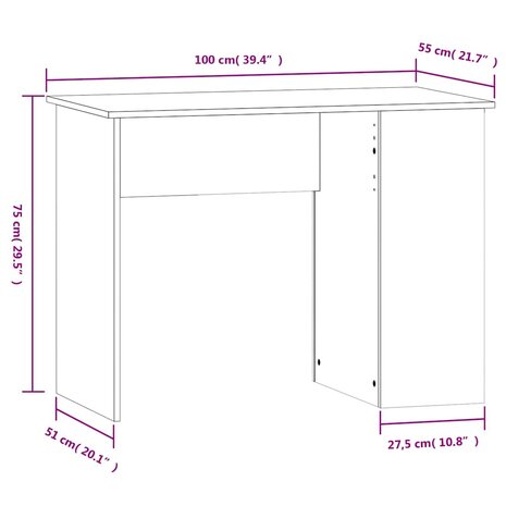 Bureau 100x55x75 cm bewerkt hout gerookt eikenkleurig 8