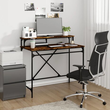 Bureau 100x50x90 cm bewerkt hout en ijzer gerookt eikenkleurig 1