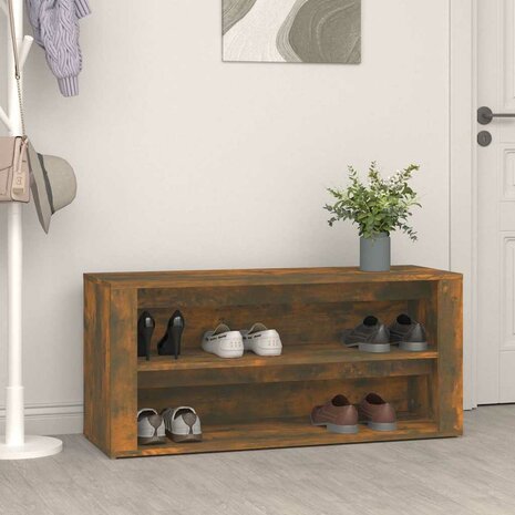 Schoenenrek 100x35x45 cm bewerkt hout gerookt eikenkleurig 1