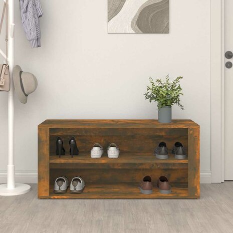 Schoenenrek 100x35x45 cm bewerkt hout gerookt eikenkleurig 3