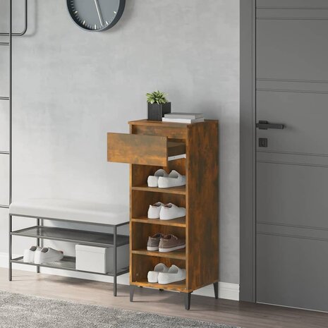 Schoenenrek 40x36x105 cm bewerkt hout gerookt eikenkleurig 3