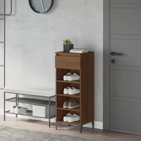 Schoenenrek 40x36x105 cm bewerkt hout bruin eikenkleur 1