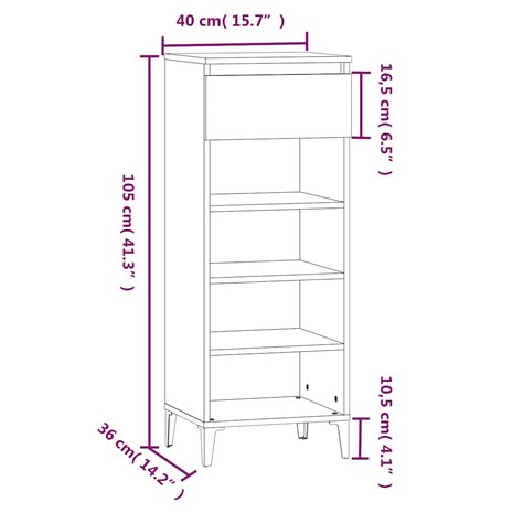 Schoenenrek 40x36x105 cm bewerkt hout bruin eikenkleur 9