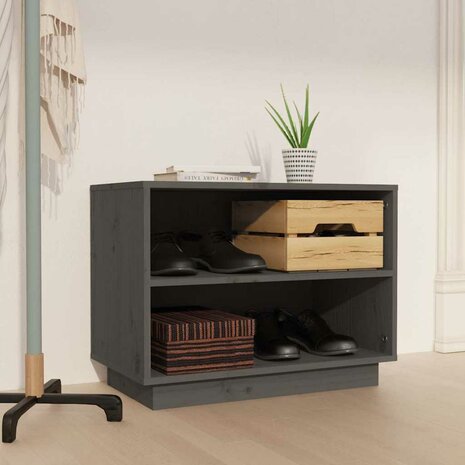 Schoenenkast 60x34x45 cm massief grenenhout grijs 1