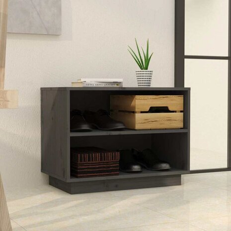 Schoenenkast 60x34x45 cm massief grenenhout grijs 3