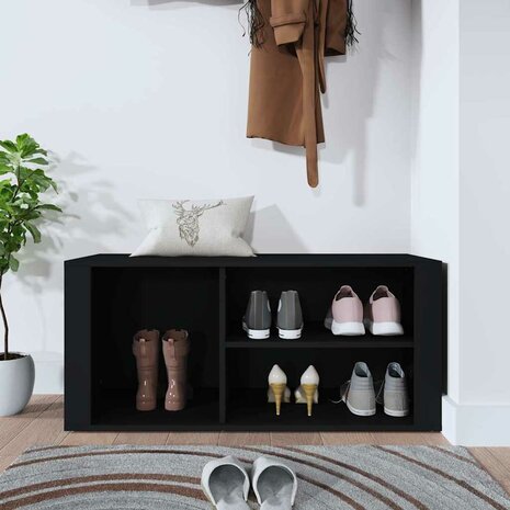 Schoenenkast 100x35x45 cm bewerkt hout zwart 3