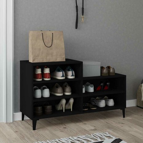 Schoenenkast 102x36x60 cm bewerkt hout zwart 1