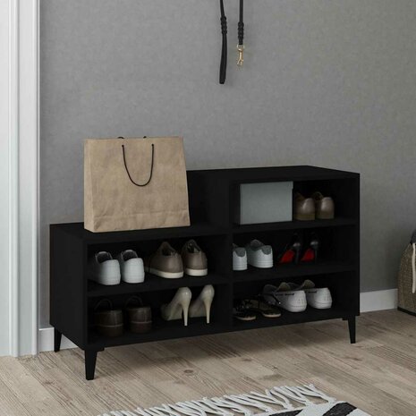 Schoenenkast 102x36x60 cm bewerkt hout zwart 6