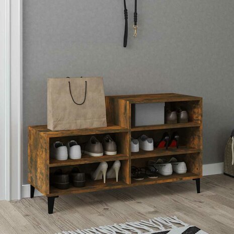 Schoenenkast 102x36x60 cm bewerkt hout gerookt eikenkleurig 6