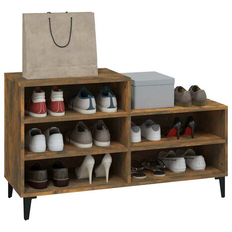 Schoenenkast 102x36x60 cm bewerkt hout gerookt eikenkleurig 7
