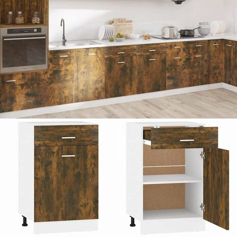 Onderkast met lade Lyon 50x46x81,5 cm bewerkt hout gerookt eiken 1